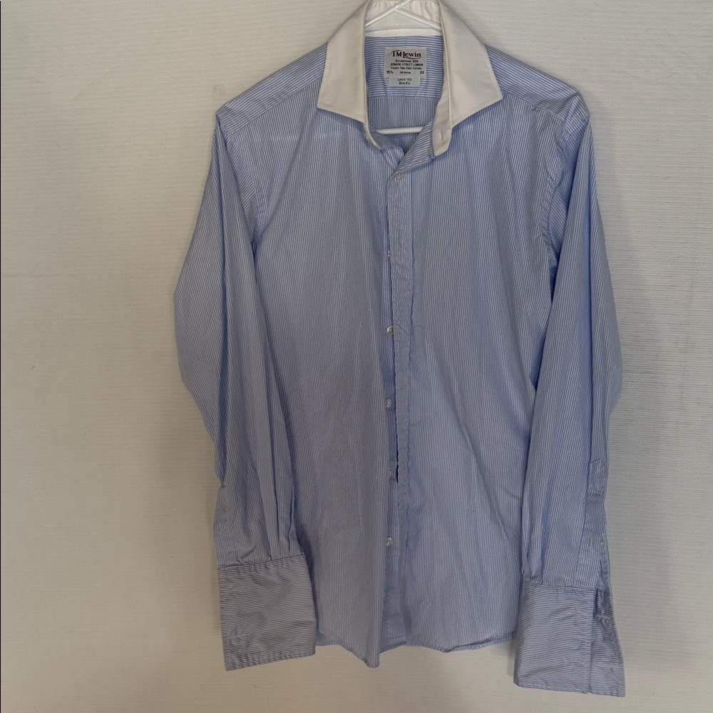 T.M.Lewin Light Blue Pinstripe Shirt with White Collar - Picture 1 of 5